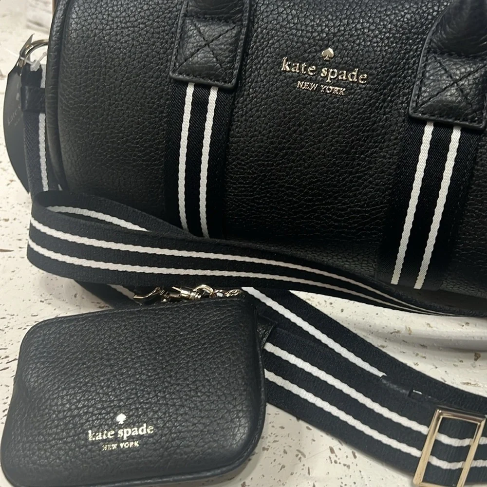 NWT Kate Spade Black Leather Satchel  Duffle Crossbody Bag w/ Coin Pouch